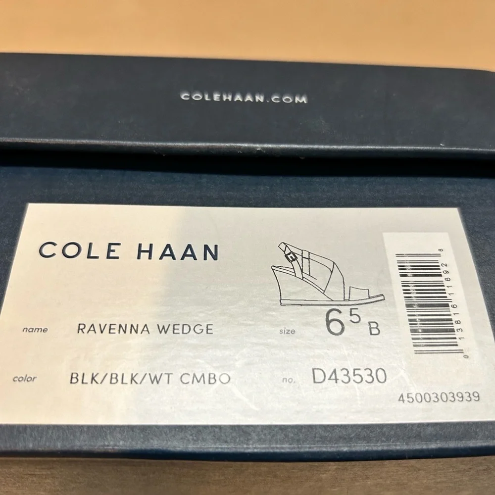 Cole Haan Ravenna Wedge Black and White Wedge Sandals